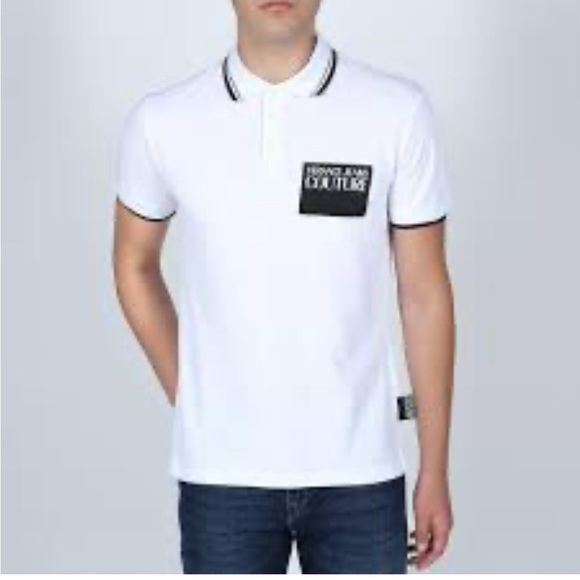 VERSACE JEANS COUTURE Sz Small STITCHED LOGO WHITE POLO SHIRT - Picture 2 of 12